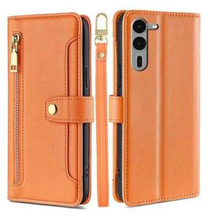 For Fujitsu Arrows We2 Plus Sheep Texture Cross-body Zipper Wallet Leather Phone Case(Orange)