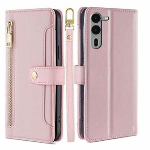 For Fujitsu Arrows We2 Plus Sheep Texture Cross-body Zipper Wallet Leather Phone Case(Pink)