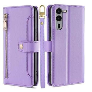 For Fujitsu Arrows We2 Plus Sheep Texture Cross-body Zipper Wallet Leather Phone Case(Purple)