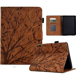 For Amazon Kindle Paperwhite 12th 2024 Fortune Tree Pressure Flower Smart Leather Tablet Case(Brown)