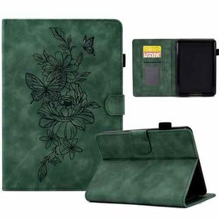 For Amazon Kindle Paperwhite 12th 2024 Peony Butterfly Embossed Leather Smart Tablet Case(Green)