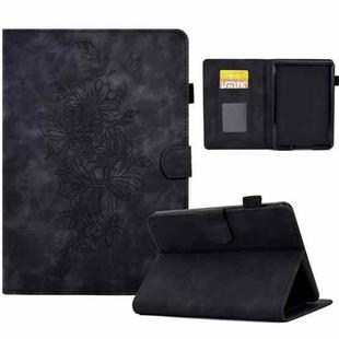 For Amazon Kindle Paperwhite 12th 2024 Peony Butterfly Embossed Leather Smart Tablet Case(Black)