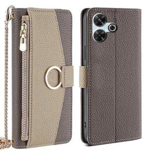 For Redmi 13 4G Crossbody Litchi Texture Leather Phone Case(Grey)