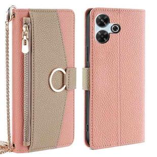 For Redmi 13 4G Crossbody Litchi Texture Leather Phone Case(Pink)