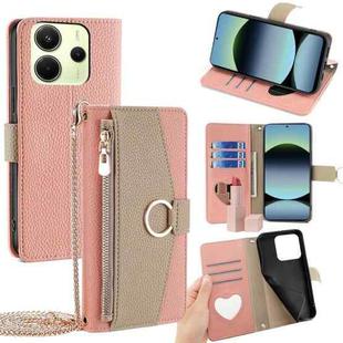 For Redmi Note 14 4G 163.25mm Crossbody Litchi Texture Leather Phone Case(Pink)