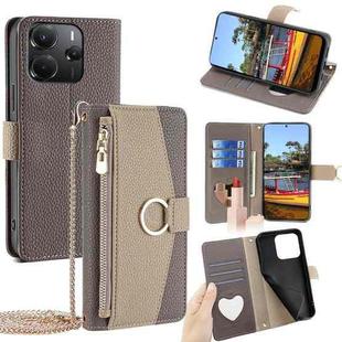 For Redmi Note 14 4G 164.84mm Crossbody Litchi Texture Leather Phone Case(Grey)