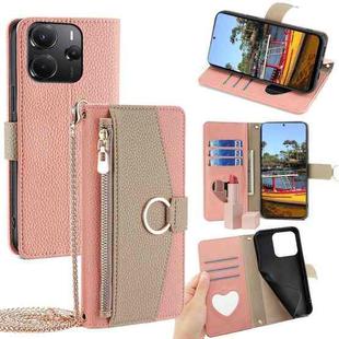 For Redmi Note 14 4G 164.84mm Crossbody Litchi Texture Leather Phone Case(Pink)