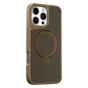 For iPhone 16 Pro Max Carbon Fiber Texture 360 MagSafe Holder Phone Case(Desert Gold)