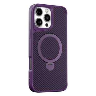 For iPhone 16 Pro Carbon Fiber Texture 360 MagSafe Holder Phone Case(Purple)