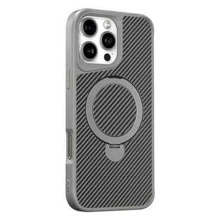 For iPhone 16 Pro Carbon Fiber Texture 360 MagSafe Holder Phone Case(Titanium Gray)