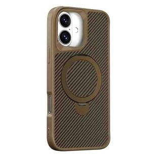 For iPhone 16 Plus Carbon Fiber Texture 360 MagSafe Holder Phone Case(Desert Gold)