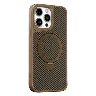 For iPhone 15 Pro Carbon Fiber Texture 360 MagSafe Holder Phone Case(Desert Gold)