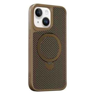 For iPhone 15 Plus / 14 Plus Carbon Fiber Texture 360 MagSafe Holder Phone Case(Desert Gold)