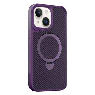 For iPhone 15 Plus / 14 Plus Carbon Fiber Texture 360 MagSafe Holder Phone Case(Purple)