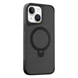 For iPhone 15 Plus / 14 Plus Carbon Fiber Texture 360 MagSafe Holder Phone Case(Black)