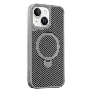 For iPhone 15 Plus / 14 Plus Carbon Fiber Texture 360 MagSafe Holder Phone Case(Titanium Gray)