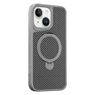 For iPhone 15 Carbon Fiber Texture 360 MagSafe Holder Phone Case(Titanium Gray)