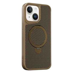 For iPhone 14 / 13 Carbon Fiber Texture 360 MagSafe Holder Phone Case(Desert Gold)