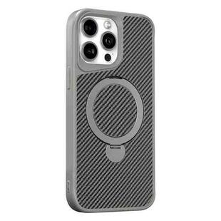 For iPhone 14 Pro Carbon Fiber Texture 360 MagSafe Holder Phone Case(Titanium Gray)