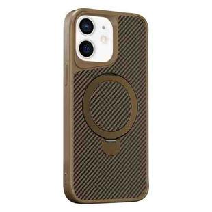 For iPhone 12 / 12 Pro Carbon Fiber Texture 360 MagSafe Holder Phone Case(Desert Gold)