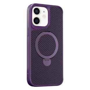 For iPhone 12 / 12 Pro Carbon Fiber Texture 360 MagSafe Holder Phone Case(Purple)