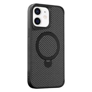 For iPhone 12 / 12 Pro Carbon Fiber Texture 360 MagSafe Holder Phone Case(Black)