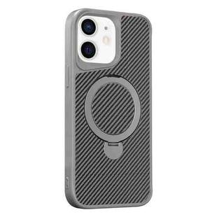 For iPhone 12 / 12 Pro Carbon Fiber Texture 360 MagSafe Holder Phone Case(Titanium Gray)