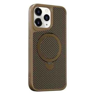 For iPhone 11 Pro Max Carbon Fiber Texture 360 MagSafe Holder Phone Case(Desert Gold)