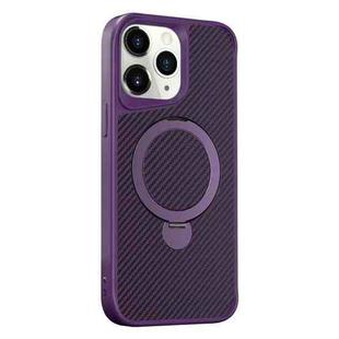 For iPhone 11 Pro Max Carbon Fiber Texture 360 MagSafe Holder Phone Case(Purple)