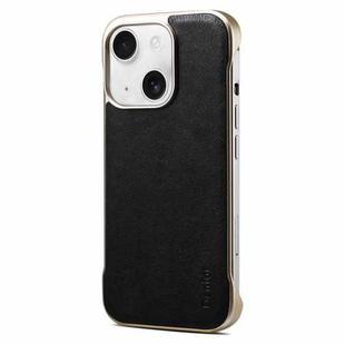 For iPhone 15 Plus Denior MagSafe Genuine Leather Calf Texture  Phone Case(Black)