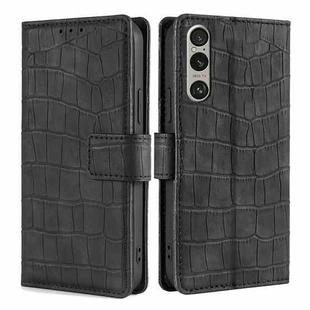 For Sony Xperia 1 VI Skin Feel Crocodile Magnetic Clasp Leather Phone Case(Black)