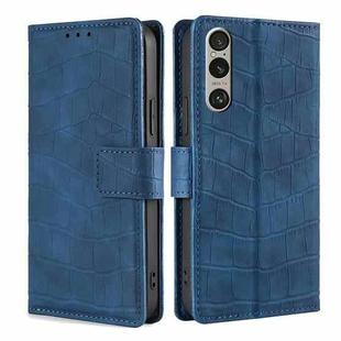 For Sony Xperia 1 VI Skin Feel Crocodile Magnetic Clasp Leather Phone Case(Blue)