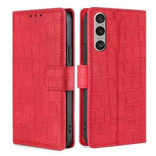 For Sony Xperia 1 VI Skin Feel Crocodile Magnetic Clasp Leather Phone Case(Red)