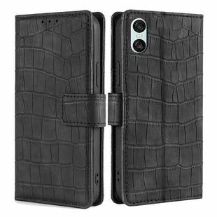 For Sony Xperia 10 VI Skin Feel Crocodile Magnetic Clasp Leather Phone Case(Black)