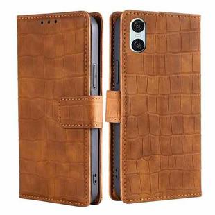 For Sony Xperia 10 VI Skin Feel Crocodile Magnetic Clasp Leather Phone Case(Brown)