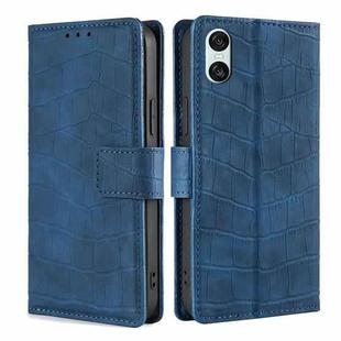 For Sony Xperia 10 VI Skin Feel Crocodile Magnetic Clasp Leather Phone Case(Blue)