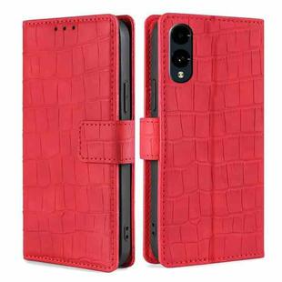 For Fujitsu Arrows We2 Skin Feel Crocodile Magnetic Clasp Leather Phone Case(Red)