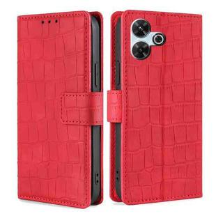 For Redmi 13 4G Skin Feel Crocodile Magnetic Clasp Leather Phone Case(Red)