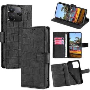 For Redmi Note 14 4G 164.84mm Skin Feel Crocodile Magnetic Clasp Leather Phone Case(Black)