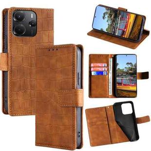 For Redmi Note 14 4G 164.84mm Skin Feel Crocodile Magnetic Clasp Leather Phone Case(Brown)