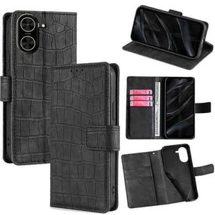 For Redmi A5 4G 171.7mm Skin Feel Crocodile Magnetic Clasp Leather Phone Case(Black)
