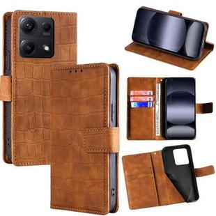 For Redmi Note 14S 4G Skin Feel Crocodile Magnetic Clasp Leather Phone Case(Brown)