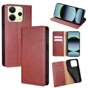 For Redmi Note 14 4G 163.25mm Gloss Oil Solid Color Magnetic Leather Phone Case(Brown)