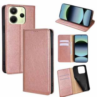 For Redmi Note 14 4G 163.25mm Gloss Oil Solid Color Magnetic Leather Phone Case(Rose Gold)