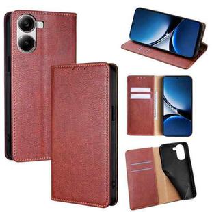 For Redmi Turbo 4 Gloss Oil Solid Color Magnetic Leather Phone Case(Brown)