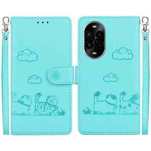 For Huawei nova 13 Pro Cute Cats RFID Leather Phone Case(Green)