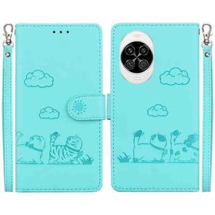 For Huawei nova 14 Cute Cats RFID Leather Phone Case(Green)