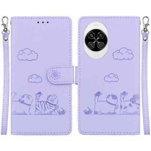 For Huawei nova 14 Cute Cats RFID Leather Phone Case(Purple)