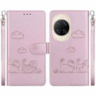 For Huawei nova 14 Ultra Cute Cats RFID Leather Phone Case(Rose Gold)