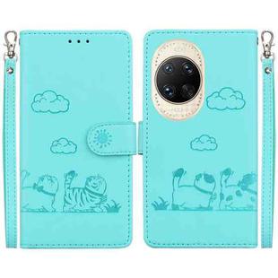 For Huawei nova 14 Ultra Cute Cats RFID Leather Phone Case(Green)